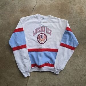 Vintage Louisiana Tech Crewneck Size L Pullover Sweatshirt 90s Chalk Line